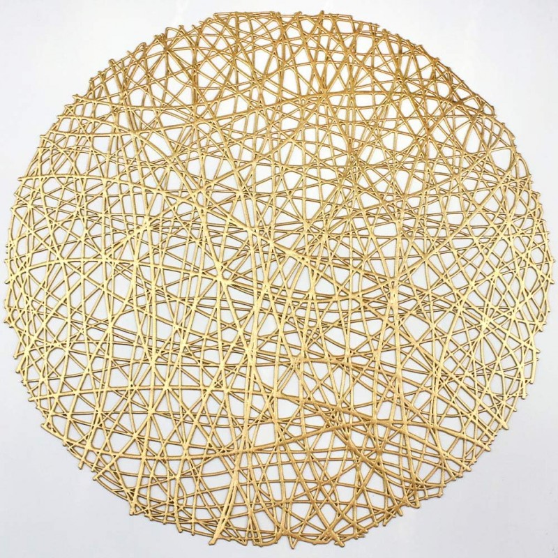 Gold Round Placemats for Dinner Table Set of 6 Metallic Hollow Out Line Circle Table Mats Vinyl Place Mats for Dinning Decor Wedding Accent Centerpiece