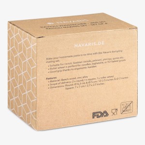 Navaris Ravioli Stamp Set - Set of 3 Shape Cutters with Roller for Cutting Home-Made Ravioli Pasta Parcels - Pastry and Dough Cookie Cutter Tools