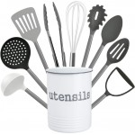 Cook With Color 10 Piece Nylon Cooking Utensil Set with Holder, Kitchen Tools and Gadgets with Rounded Copper Handles (Ombre Grey)