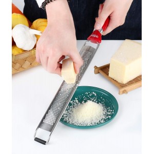 Ourokhome Kitchen Lemon Zester, Stainless Steel Hand Held Parmesan Cheese Grater for Ginger, Chocolate, Coconut, Lime, Nutmeg, Citrus, Fruit, Vegetable with Cleaning Brush, Dishwasher safe, Red