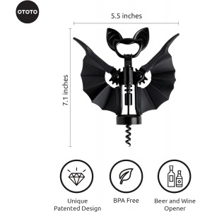 OTOTO Vino Spooky Bat 2-in-1 Wine & Beer Opener, Corkscrew & Bottle Opener - Goth Wine Accessories & Gifts for Wine Lovers
