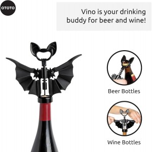 OTOTO Vino Spooky Bat 2-in-1 Wine & Beer Opener, Corkscrew & Bottle Opener - Goth Wine Accessories & Gifts for Wine Lovers