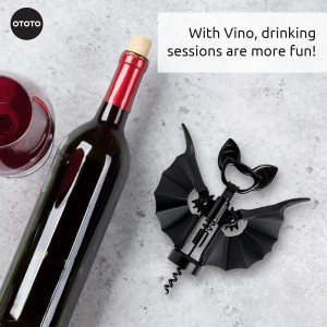 OTOTO Vino Spooky Bat 2-in-1 Wine & Beer Opener, Corkscrew & Bottle Opener - Goth Wine Accessories & Gifts for Wine Lovers