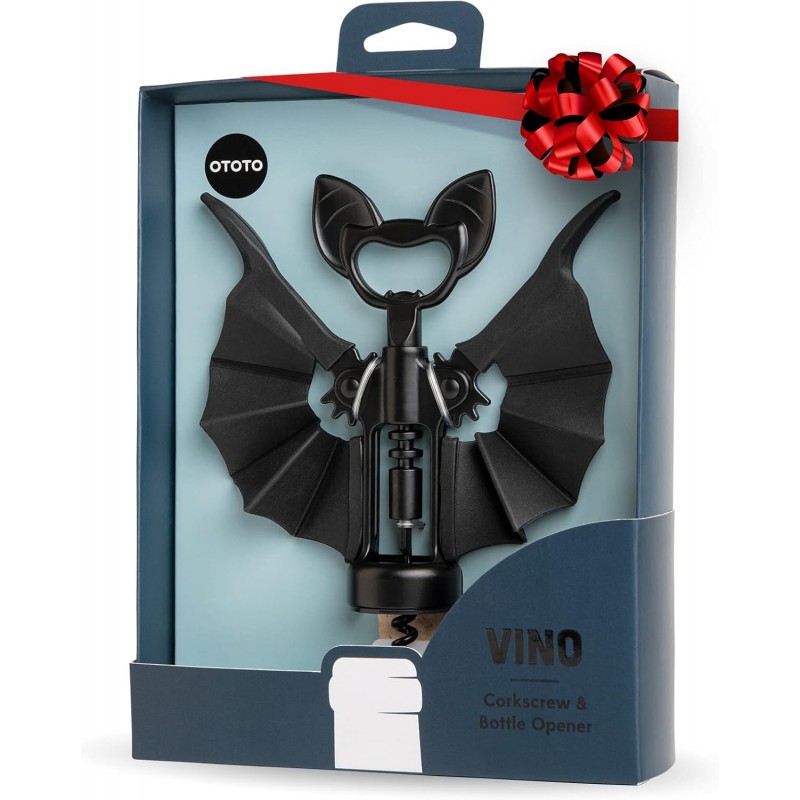 OTOTO Vino Spooky Bat 2-in-1 Wine & Beer Opener, Corkscrew & Bottle Opener - Goth Wine Accessories & Gifts for Wine Lovers