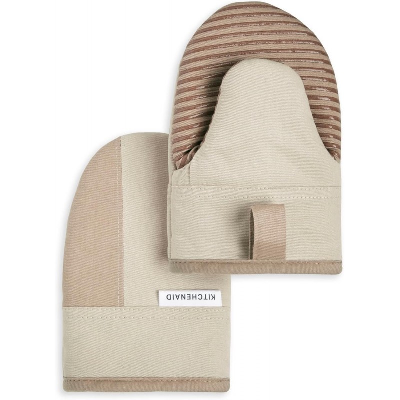 KitchenAid Beacon Two-Tone Non-Slip Mini Oven Mitt Set, Milkshake/Beige, 5.5