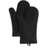 KITCHENAID Ribbed Soft Silicone Oven Mitt 2-Pack Set, Matte Black, 7.5