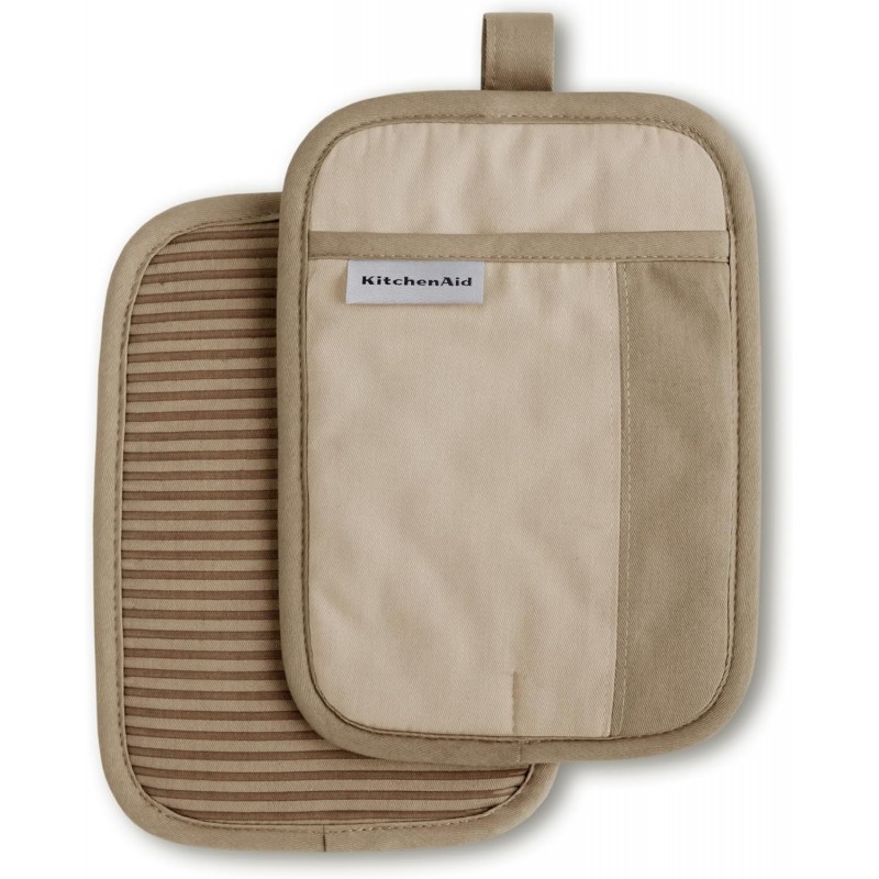 KitchenAid Beacon Two-Tone Non-Slip Pot Holder Set, Milkshake/Beige, 7