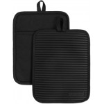 KITCHENAID Ribbed Soft Silicone Pot Holder 2-Pack Set, Matte Black, 7