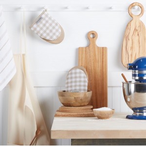 KitchenAid Gingham Mini Oven Mitt 2-Pack Set, Milkshake Tan, 5.5