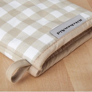 KitchenAid Gingham Mini Oven Mitt 2-Pack Set, Milkshake Tan, 5.5