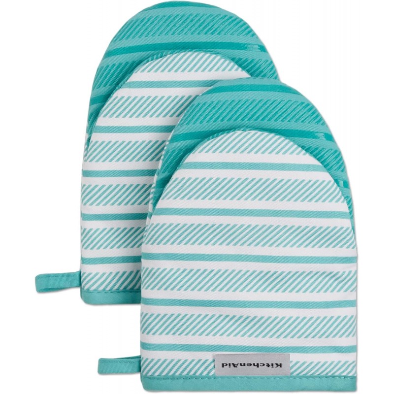 KitchenAid Albany Mini Oven Mitt 2-Pack Set, Aqua Sky, 5.5