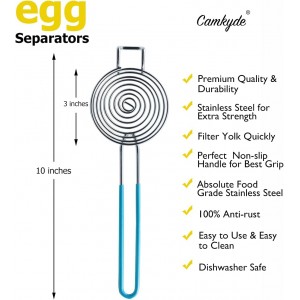 CAMKYDE Egg Separator Food Grade Stainless Steel Egg Yolk White Separation Tool, Set of 2 (Blue)