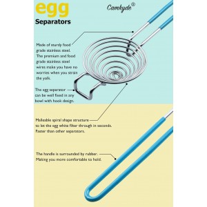CAMKYDE Egg Separator Food Grade Stainless Steel Egg Yolk White Separation Tool, Set of 2 (Blue)