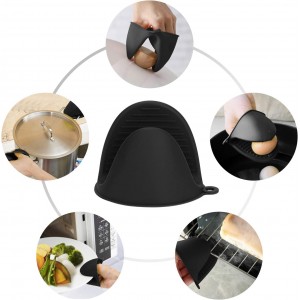 tifanso Silicone Oven Mitts Pot Holders Sets for Kitchen Heat Resistant Small Kitchen Mittens Rubber Air Fryer Mitts Mini Pot Pinch Grip for Cooking and Baking 1 Pair (Black)