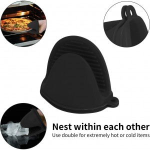 tifanso Silicone Oven Mitts Pot Holders Sets for Kitchen Heat Resistant Small Kitchen Mittens Rubber Air Fryer Mitts Mini Pot Pinch Grip for Cooking and Baking 1 Pair (Black)