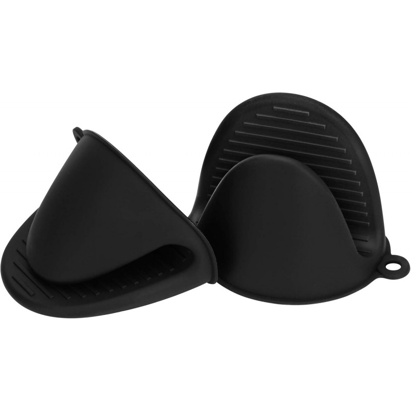 tifanso Silicone Oven Mitts Pot Holders Sets for Kitchen Heat Resistant Small Kitchen Mittens Rubber Air Fryer Mitts Mini Pot Pinch Grip for Cooking and Baking 1 Pair (Black)
