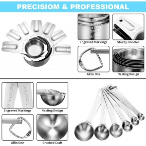 20-Piece Measuring Cups and Spoons Set, Nesting Stainless Steel Measuring Cups Spoons with Plastic Measuring Cup for Dry and Liquid Ingredients, Kitchen Cooking & Baking Gadgets