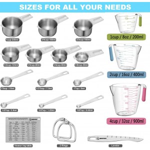 20-Piece Measuring Cups and Spoons Set, Nesting Stainless Steel Measuring Cups Spoons with Plastic Measuring Cup for Dry and Liquid Ingredients, Kitchen Cooking & Baking Gadgets