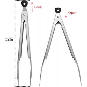 Devico Kitchen Tongs for Cooking, 2-Piece 12 inch 18/8 Stainless Steel Metal BBQ Grill Tongs with Lock