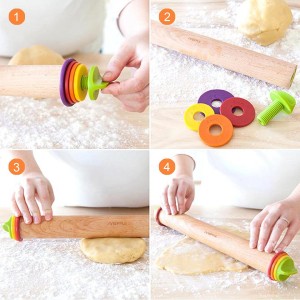 Rolling Pin with Thickness Rings for Baking,Fondant, Pizza, Pie Crust, Cookie, Pastry, Roller Rod for Dough Thickness, 13.6