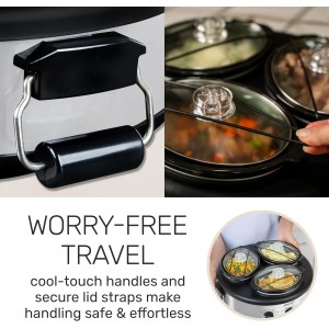 HomeCraft HCRTSCO15SS Triple Round Oval 1.5 Quart Stainless Steel Cooker Buffet with Adjustable Temperature Control, Removable Lids & Spoon Rests, Perfect for Dinner, Appetizers