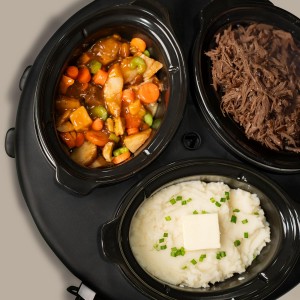 HomeCraft HCRTSCO15SS Triple Round Oval 1.5 Quart Stainless Steel Cooker Buffet with Adjustable Temperature Control, Removable Lids & Spoon Rests, Perfect for Dinner, Appetizers