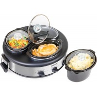 HomeCraft HCRTSCO15SS Triple Round Oval 1.5 Quart Stainless Steel Cooker Buffet with Adjustable Temperature Control, Removable Lids & Spoon Rests, Perfect for Dinner, Appetizers