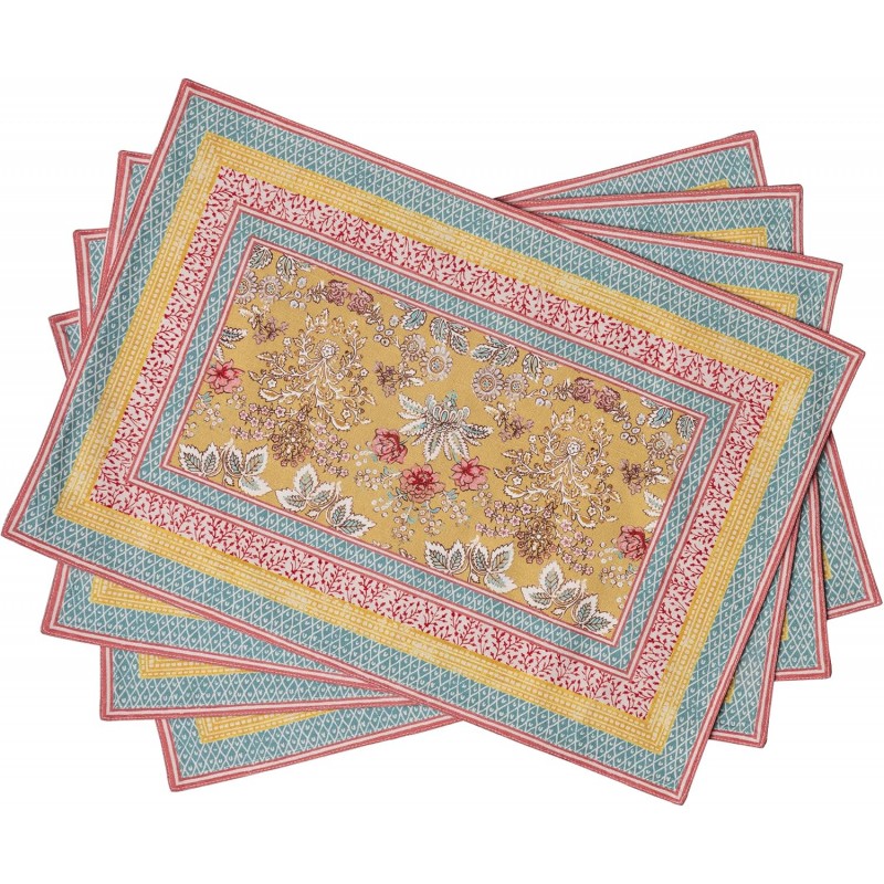 Maison d' Hermine Placemats Set of 4 100% Cotton Washable Cloth Place Mats Reusable Table Mats for Kitchen Dining Party Wedding Easter Decorations Spring/Summer (Marquise, 13