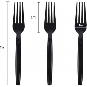 Plastic Fork Disposable Individually Packaged Forks Black 7-Inch Commercial Take Away Forks,Super Hard Mass Heavy Individually Wrapped Fork 100 PCS