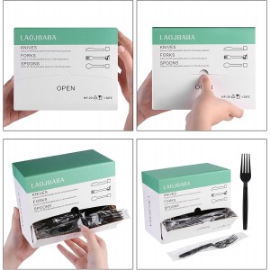 Plastic Fork Disposable Individually Packaged Forks Black 7-Inch Commercial Take Away Forks,Super Hard Mass Heavy Individually Wrapped Fork 100 PCS