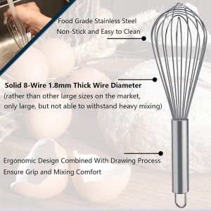 Whisks for Cooking, 3 Pack Stainless Steel Whisk for Blending, Whisking, Beating and Stirring, Enhanced Version Balloon Wire Whisk Set, 8