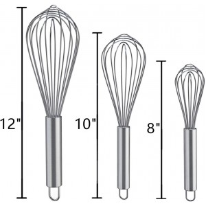 Whisks for Cooking, 3 Pack Stainless Steel Whisk for Blending, Whisking, Beating and Stirring, Enhanced Version Balloon Wire Whisk Set, 8