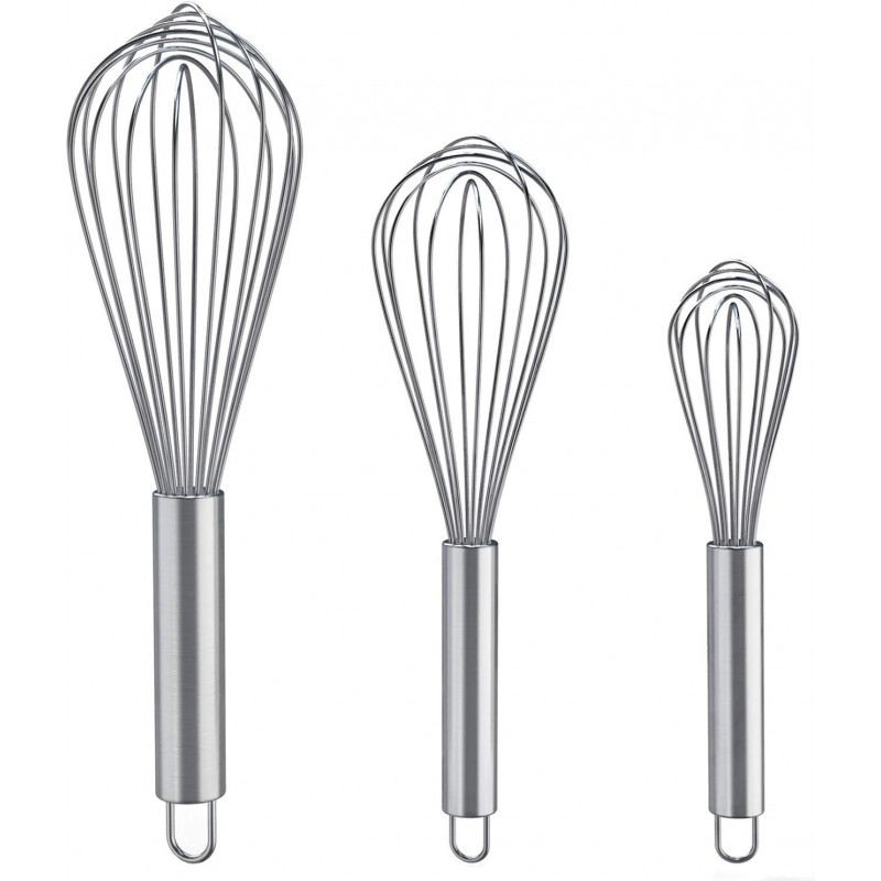 Whisks for Cooking, 3 Pack Stainless Steel Whisk for Blending, Whisking, Beating and Stirring, Enhanced Version Balloon Wire Whisk Set, 8