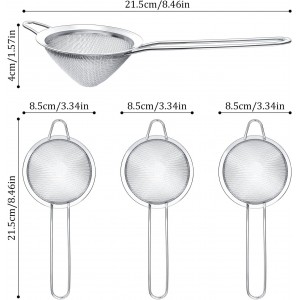 Patelai 3 Pieces Tea Strainers Cocktail Strainer Stainless Steel Fine Mesh Strainer Colander Conical Food Loose Tea Filter Practical Bar Colander Tool