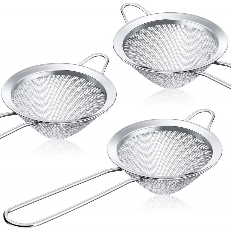 Patelai 3 Pieces Tea Strainers Cocktail Strainer Stainless Steel Fine Mesh Strainer Colander Conical Food Loose Tea Filter Practical Bar Colander Tool