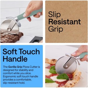 GORILLA GRIP BPA-Free Large Pizza Cutter Wheel, 9 Inch, Sharp Stainless Steel Blade, Slip Resistant Handle with Thumb Guard Protection, Slice Thick or Thin Pizzas, Pie, Pastries in Seconds, Mint