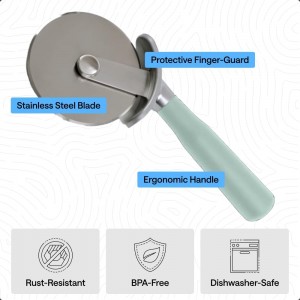 GORILLA GRIP BPA-Free Large Pizza Cutter Wheel, 9 Inch, Sharp Stainless Steel Blade, Slip Resistant Handle with Thumb Guard Protection, Slice Thick or Thin Pizzas, Pie, Pastries in Seconds, Mint