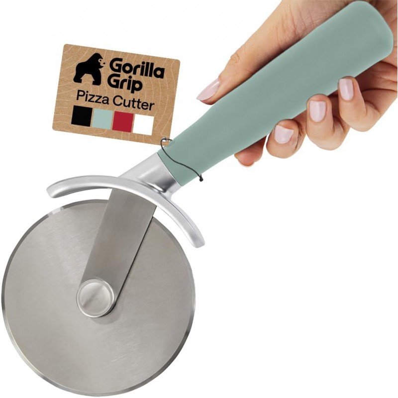 GORILLA GRIP BPA-Free Large Pizza Cutter Wheel, 9 Inch, Sharp Stainless Steel Blade, Slip Resistant Handle with Thumb Guard Protection, Slice Thick or Thin Pizzas, Pie, Pastries in Seconds, Mint