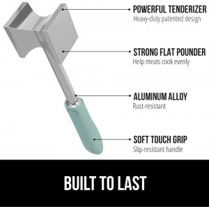 GORILLA GRIP BPA-Free Patented Dual-Sided Meat Tenderizer Tool, Soft Comfortable Handle with Hanging Hole, Heavy Duty Kitchen Mallet for Steak Beef Fish, Chicken Cutlet Pounder, Dishwasher Safe, Mint