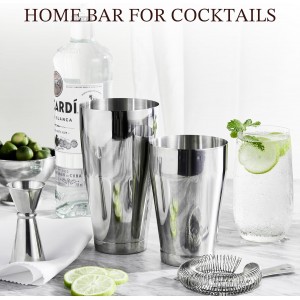 KITESSENSU Cocktail Shaker Set, 2-Piece Boston Shaker Set for Drink Mixing, Premium 18/8 Stainless Steel Martini Shaker for Bartending and Home Bar - 18oz & 28oz, Recipes Booklet Included, Silver