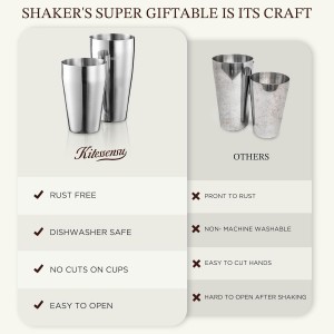 KITESSENSU Cocktail Shaker Set, 2-Piece Boston Shaker Set for Drink Mixing, Premium 18/8 Stainless Steel Martini Shaker for Bartending and Home Bar - 18oz & 28oz, Recipes Booklet Included, Silver