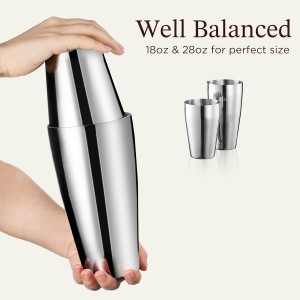 KITESSENSU Cocktail Shaker Set, 2-Piece Boston Shaker Set for Drink Mixing, Premium 18/8 Stainless Steel Martini Shaker for Bartending and Home Bar - 18oz & 28oz, Recipes Booklet Included, Silver