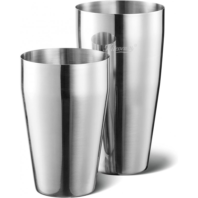 KITESSENSU Cocktail Shaker Set, 2-Piece Boston Shaker Set for Drink Mixing, Premium 18/8 Stainless Steel Martini Shaker for Bartending and Home Bar - 18oz & 28oz, Recipes Booklet Included, Silver