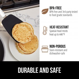 GORILLA GRIP Food Grade Flexible Silicone Spatula, Heat Resistant Head for Nonstick Frying Pan, Patented Soft Rubber Handle for Comfort, Non-Scratch Kitchen Turner, Flip Eggs Burgers, 11.6 in, Black