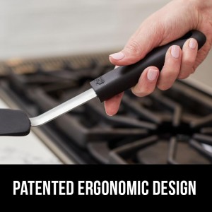 GORILLA GRIP Food Grade Flexible Silicone Spatula, Heat Resistant Head for Nonstick Frying Pan, Patented Soft Rubber Handle for Comfort, Non-Scratch Kitchen Turner, Flip Eggs Burgers, 11.6 in, Black