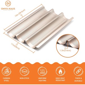 French Bread Kit - Baguette Pan for Baking, Silicone Baking Mat, Dough Cutter and Scraper, Bread Lame Cutter, & Bakers Couche Proofing Cloth - Nonstick Bread Pans for Homemade Bread Gift Set