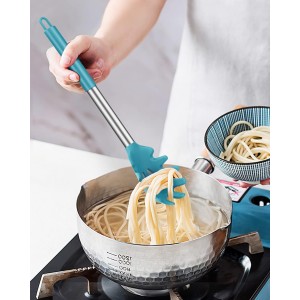 Pack of 2 Silicone Pasta Fork, Kitchen Heat Resistant Noodle Spoon Server, BPA Free Spaghetti Strainer, Best Cooking Tools (GRAY-BLUE)