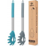 Pack of 2 Silicone Pasta Fork, Kitchen Heat Resistant Noodle Spoon Server, BPA Free Spaghetti Strainer, Best Cooking Tools (GRAY-BLUE)