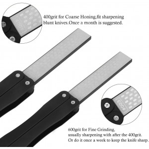 2 Pcs 400/600 Grit Portable Handheld Double Sided Sharpener Pocket Diamond Knife Sharpening Stone for Kitchen, Garden, Outdoor tools Fine/Coarse Grinding （Black/Orange）