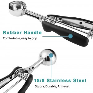 Large Cookie Scoop, Cookie Dough Scoop, 3 Tablespoons/ 45 ml/ 1.5 oz, Spring-Loaded Ice Cream Scoop, 18/8 Stainless Steel, Comfortable Grip
